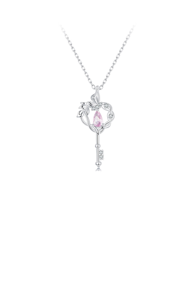 925 Sterling Silver Fashion Creative Butterfly Heart Key Pendant with Cubic Zirconia and Necklace - Luxurious Look