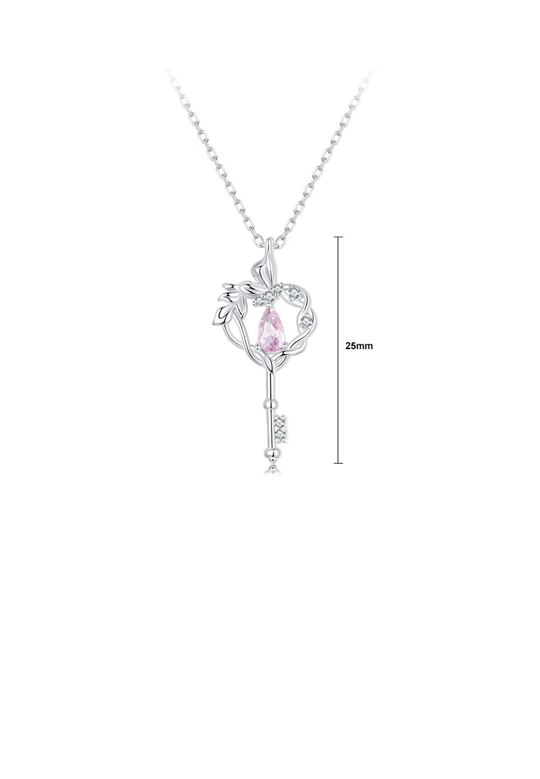 925 Sterling Silver Fashion Creative Butterfly Heart Key Pendant with Cubic Zirconia and Necklace - Luxurious Look