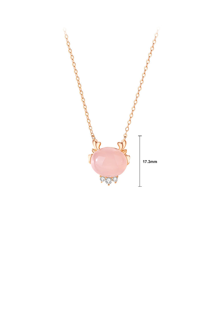 925 Sterling Silver Plated Rose Gold Simple Cute Cartoon Dragon Pendant with Cubic Zirconia and Necklace - Luxurious Look