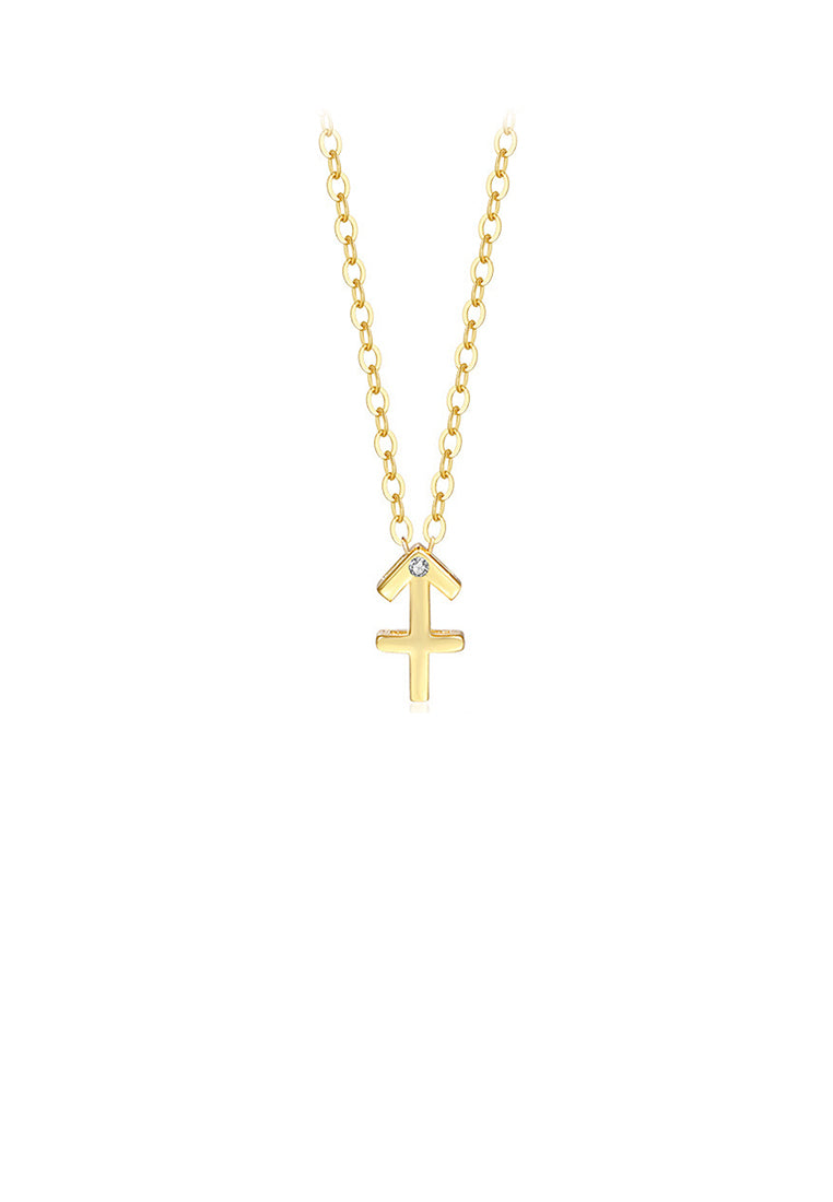 925 Sterling Silver Plated Gold Simple Twelve Constellations Sagittarius Pendant with Cubic Zirconia and Necklace - Luxurious Look