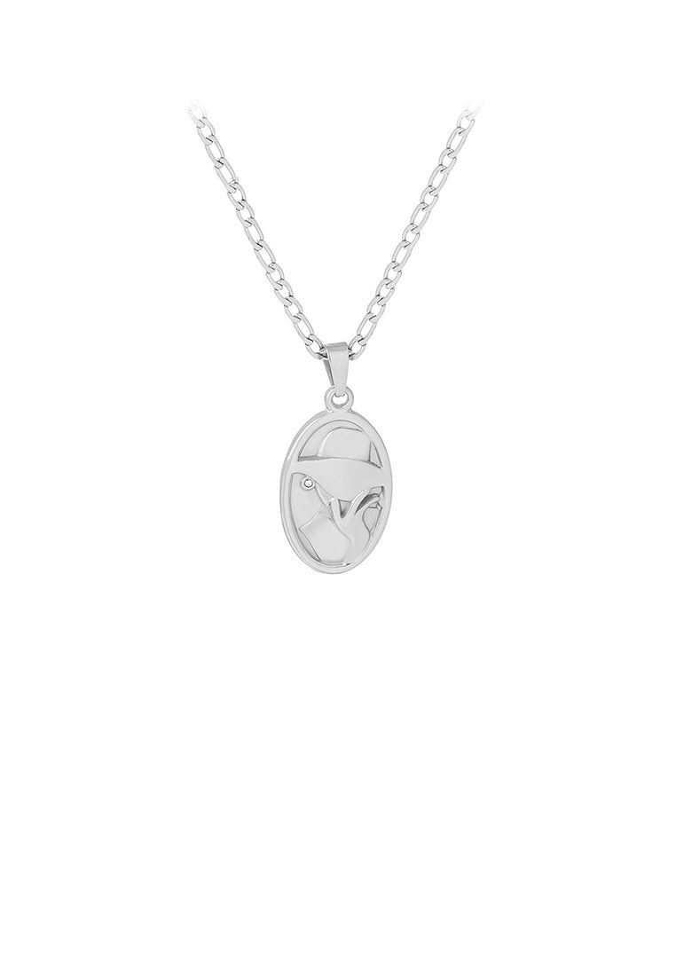 Fashion and Creative 316L Stainless Steel Beauty Pattern Geometric Oval Pendant with Cubic Zirconia and Necklace - Luxurious Look