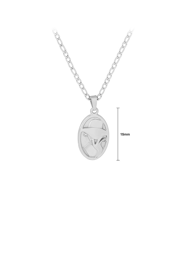 Fashion and Creative 316L Stainless Steel Beauty Pattern Geometric Oval Pendant with Cubic Zirconia and Necklace - Luxurious Look