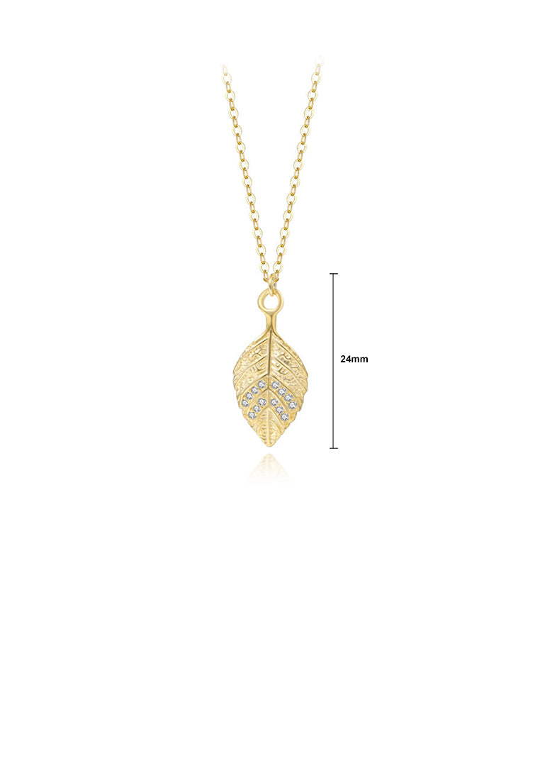 925 Sterling Silver Plated Gold Fashion Simple Leaf Pendant with Cubic Zirconia and Necklace - Luxurious Look