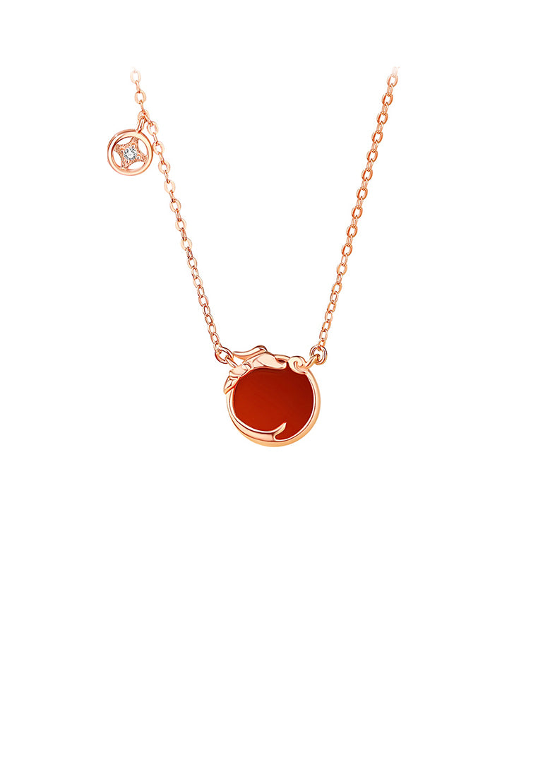 925 Sterling Silver Plated Rose Gold Simple and Fashion Zodiac Dragon Geometric Imitation Agate Pendant with Necklace