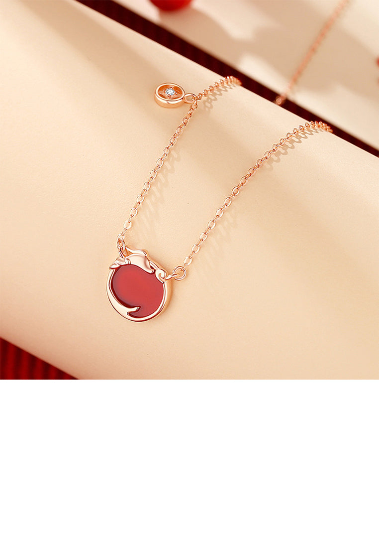 925 Sterling Silver Plated Rose Gold Simple and Fashion Zodiac Dragon Geometric Imitation Agate Pendant with Necklace