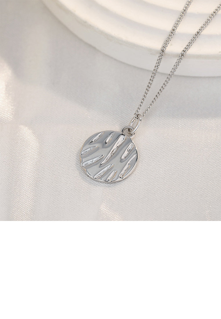 925 Sterling Silver Fashion Simple Irregular Pattern Geometric Round Pendant with Necklace