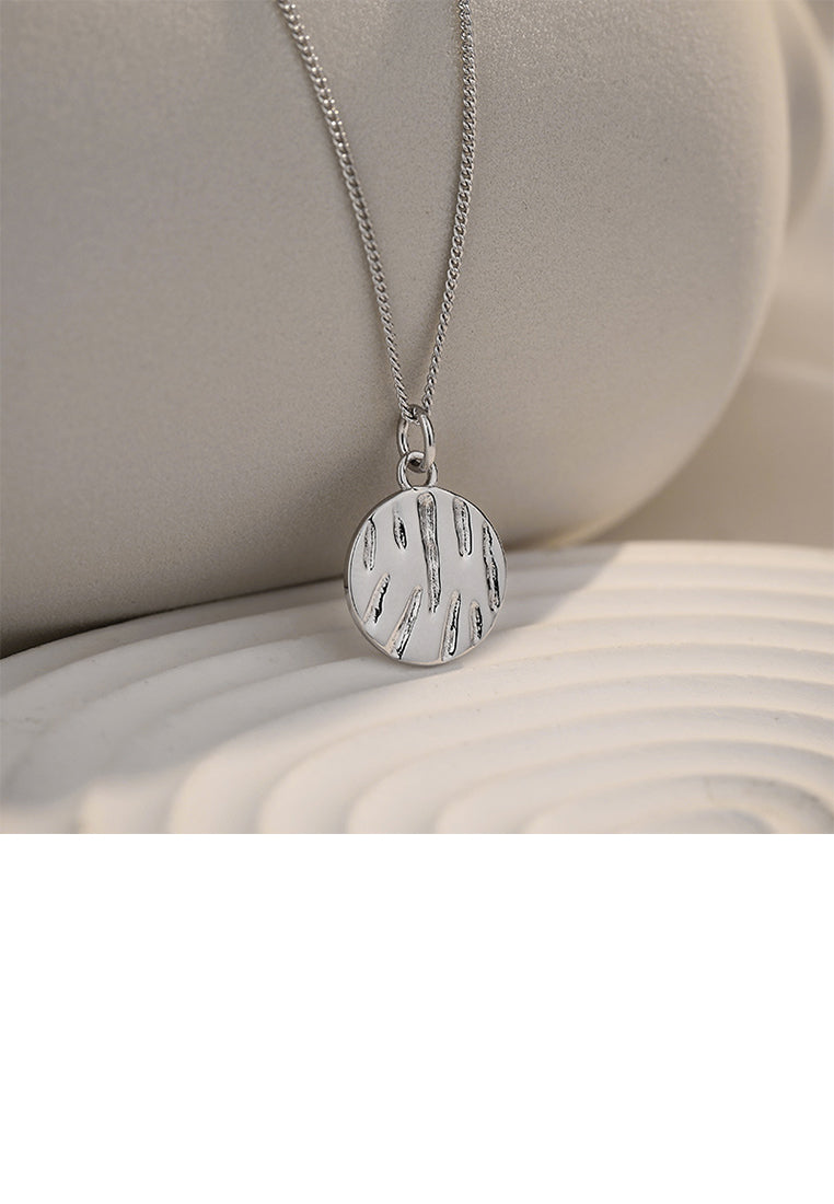 925 Sterling Silver Fashion Simple Irregular Pattern Geometric Round Pendant with Necklace