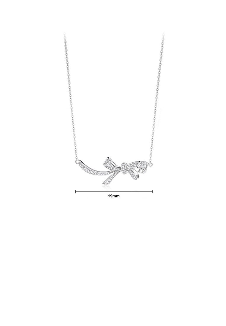 925 Sterling Silver Sweet and Cute Ribbon Pendant with White Cubic Zirconia and Necklace - Luxurious Look