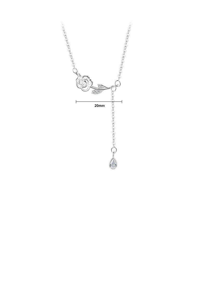 925 Sterling Silver Fashion Romantic Rose Tassel Pendant with Cubic Zirconia and Necklace - Luxurious Look