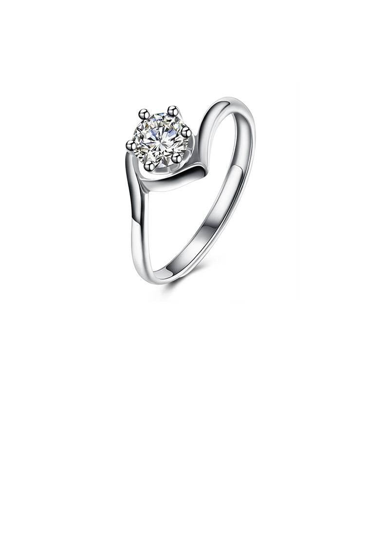 925 Sterling Silver Fashion Simple Geometric Round Cubic Zircon Adjustable Ring
