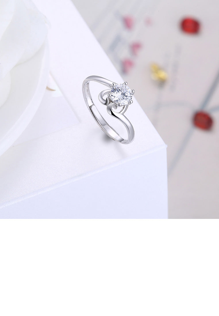 925 Sterling Silver Fashion Simple Geometric Round Cubic Zircon Adjustable Ring