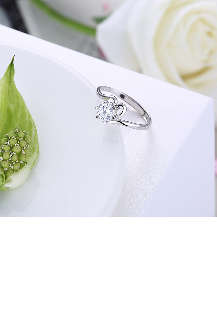 925 Sterling Silver Fashion Simple Geometric Round Cubic Zircon Adjustable Ring