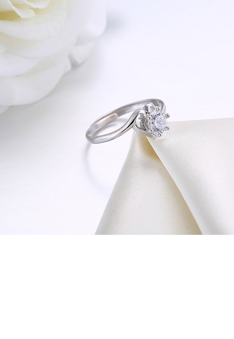 925 Sterling Silver Fashion Simple Geometric Round Cubic Zircon Adjustable Ring