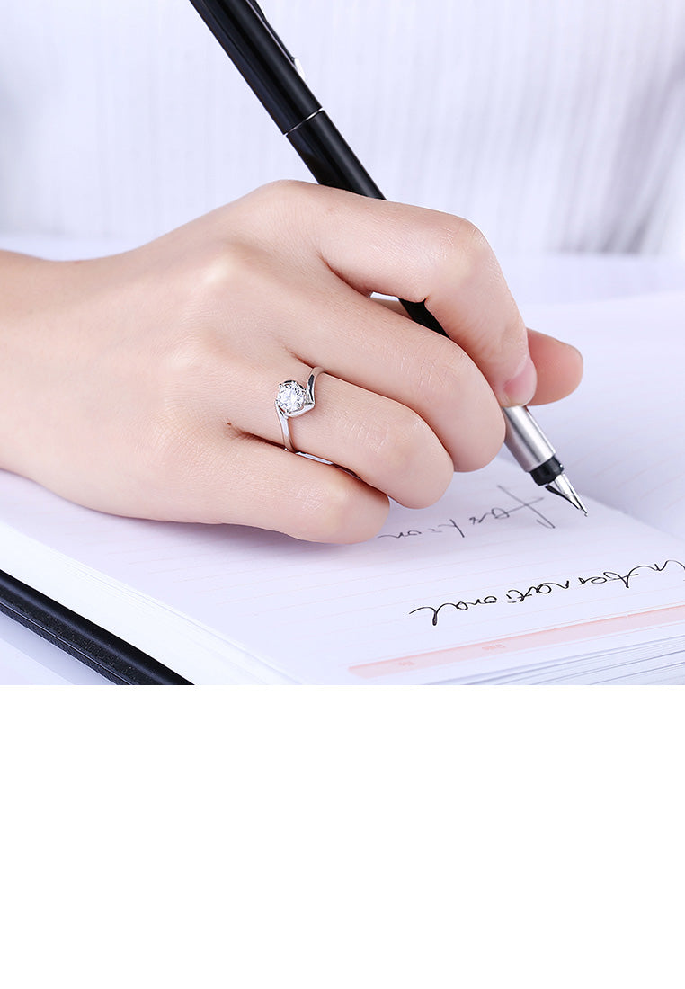 925 Sterling Silver Fashion Simple Geometric Round Cubic Zircon Adjustable Ring