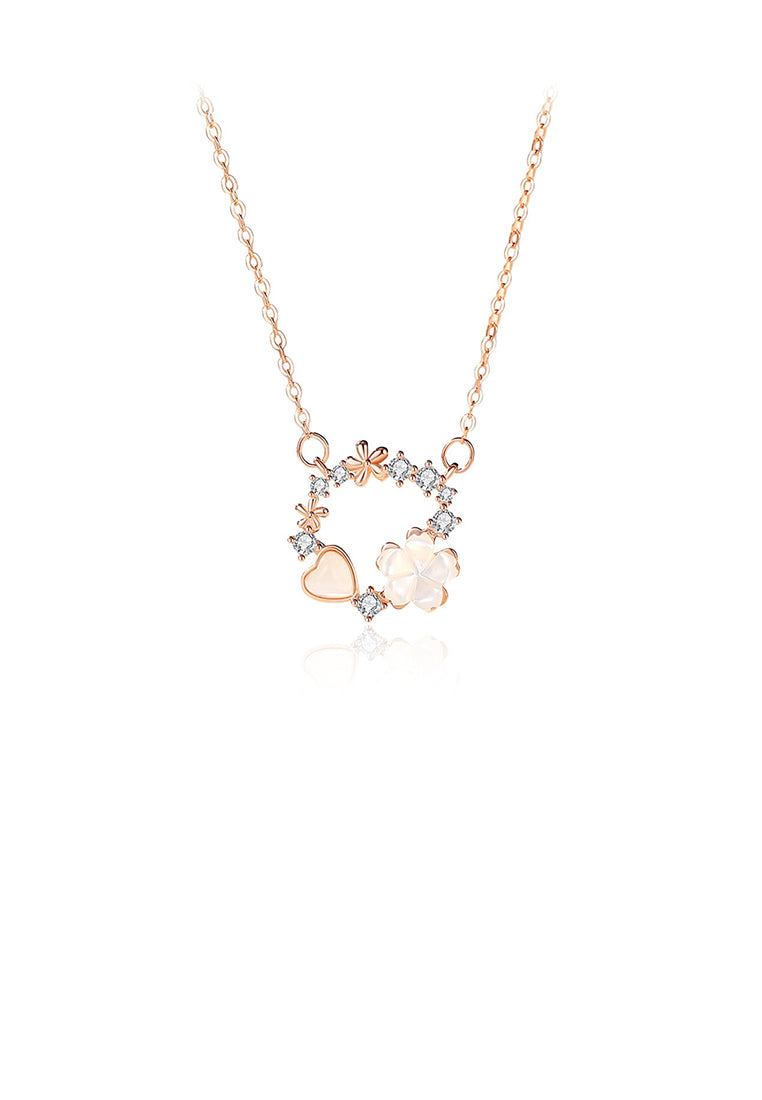 925 Sterling Silver Plated Rose Gold Fashion Temperament Flower Circle Pendant with Cubic Zirconia and Necklace - Luxurious Look