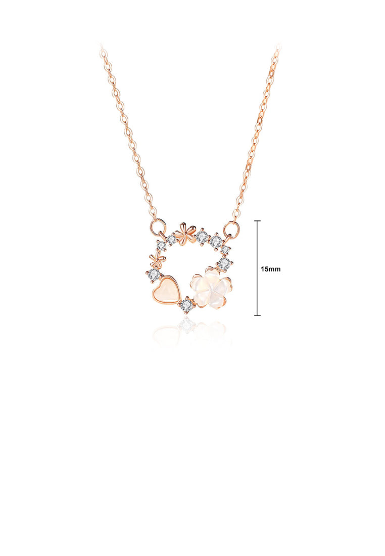 925 Sterling Silver Plated Rose Gold Fashion Temperament Flower Circle Pendant with Cubic Zirconia and Necklace - Luxurious Look