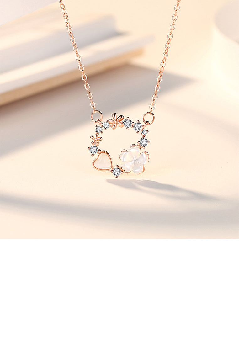 925 Sterling Silver Plated Rose Gold Fashion Temperament Flower Circle Pendant with Cubic Zirconia and Necklace - Luxurious Look