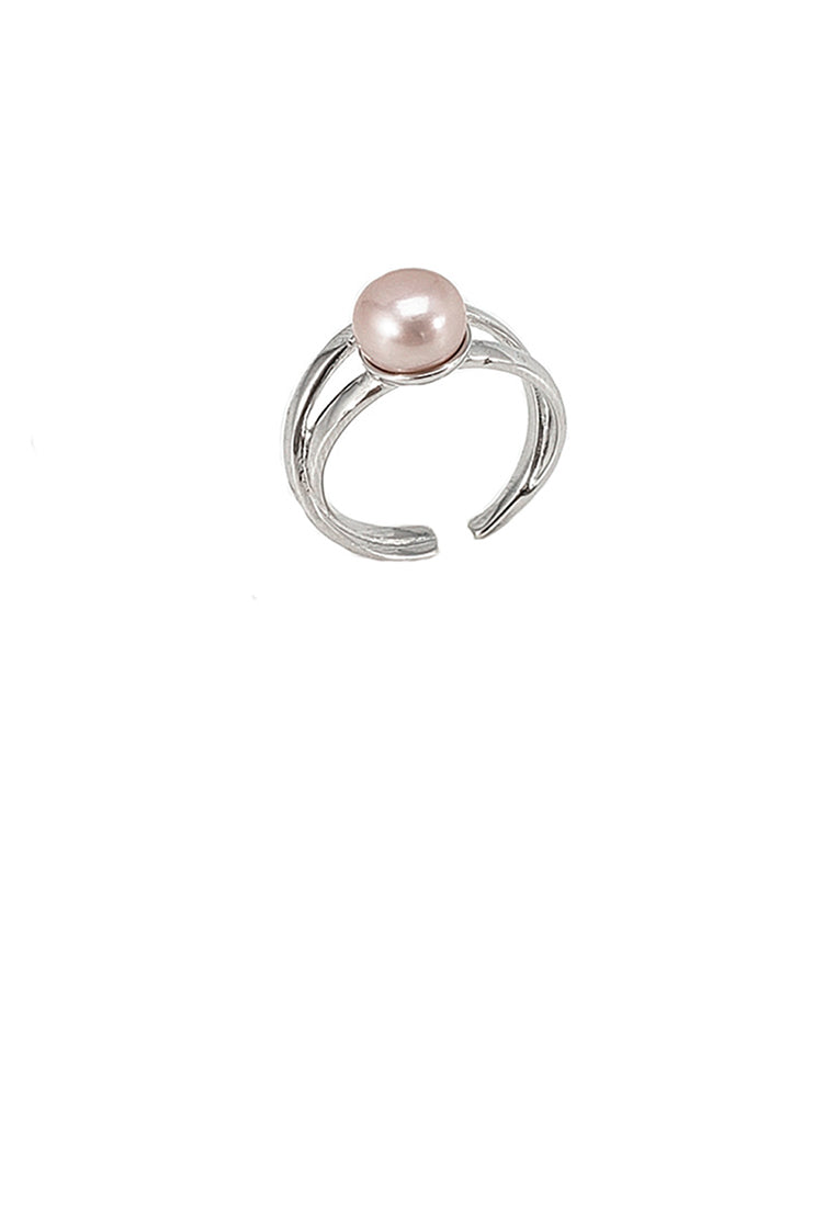925 Sterling Silver Simple Fashion Purple Freshwater Pearl Adjustable Open Ring - Luxurious Look