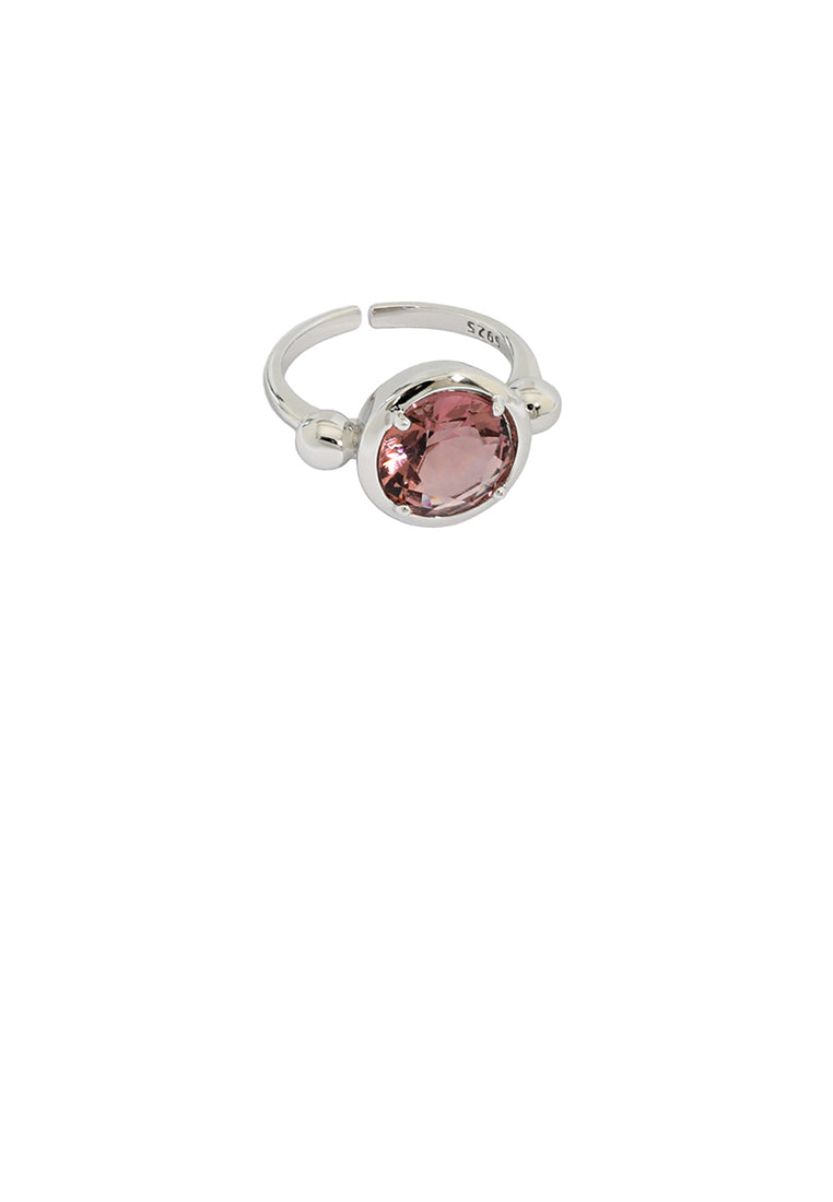 925 Sterling Silver Simple Fashion Geometric Round Pink Cubic Zirconia Adjustable Open Ring - Luxurious Look - Vibrant Color