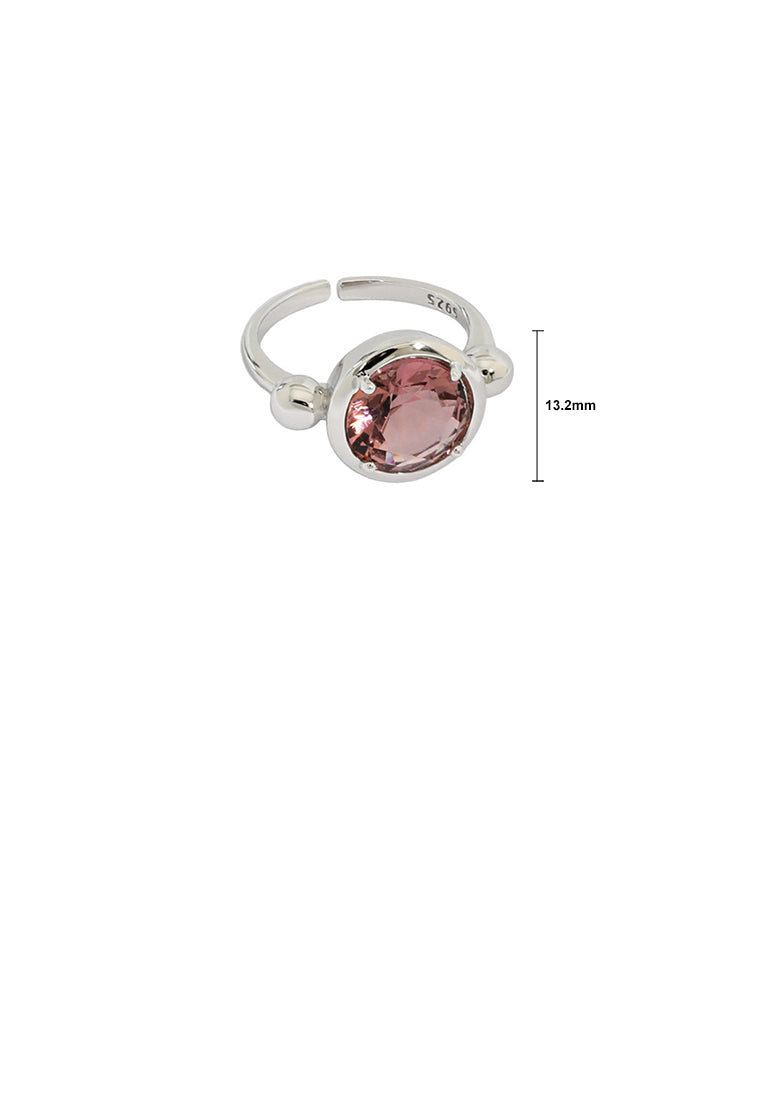 925 Sterling Silver Simple Fashion Geometric Round Pink Cubic Zirconia Adjustable Open Ring - Luxurious Look - Vibrant Color