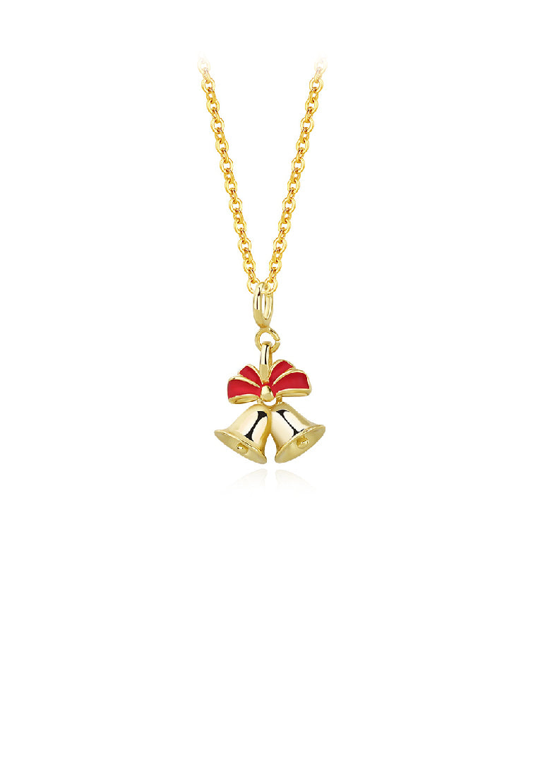 925 Sterling Silver Plated Gold Simple Cute Christmas Bell Pendant with Necklace