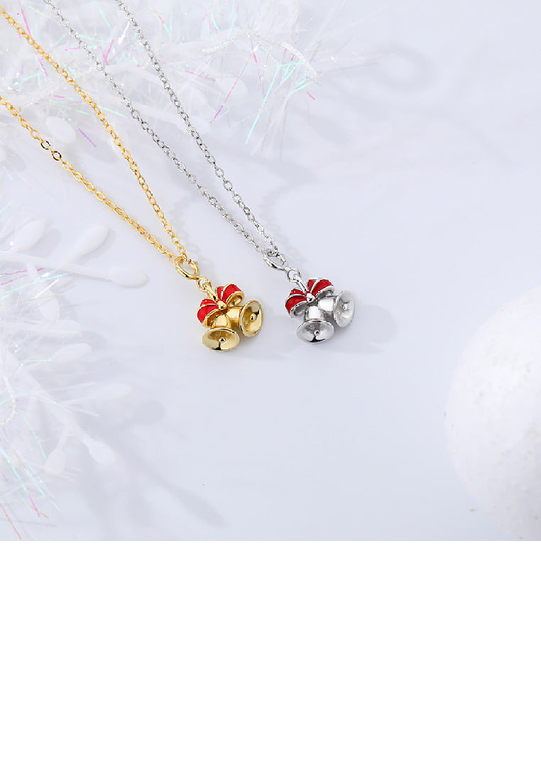 925 Sterling Silver Plated Gold Simple Cute Christmas Bell Pendant with Necklace