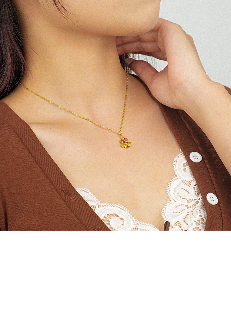 925 Sterling Silver Plated Gold Simple Cute Christmas Bell Pendant with Necklace