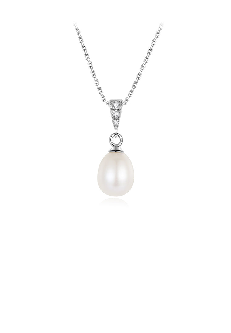 925 Sterling Silver Fashion and Simple Water Drop-shaped Freshwater Pearl Pendant with Cubic Zirconia and Necklace - Luxurious Look