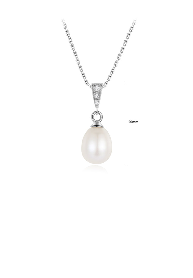 925 Sterling Silver Fashion and Simple Water Drop-shaped Freshwater Pearl Pendant with Cubic Zirconia and Necklace - Luxurious Look