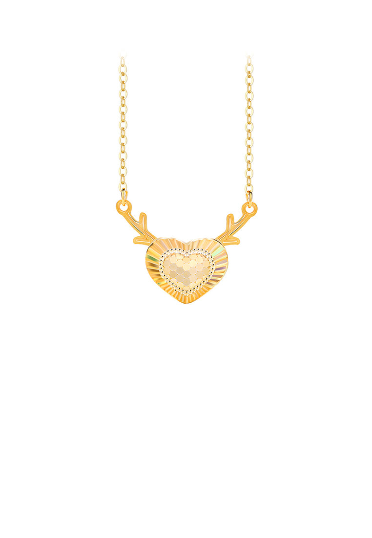 925 Sterling Silver Plated Gold Simple and Fashion Deer Heart-shaped Pendant with Necklace