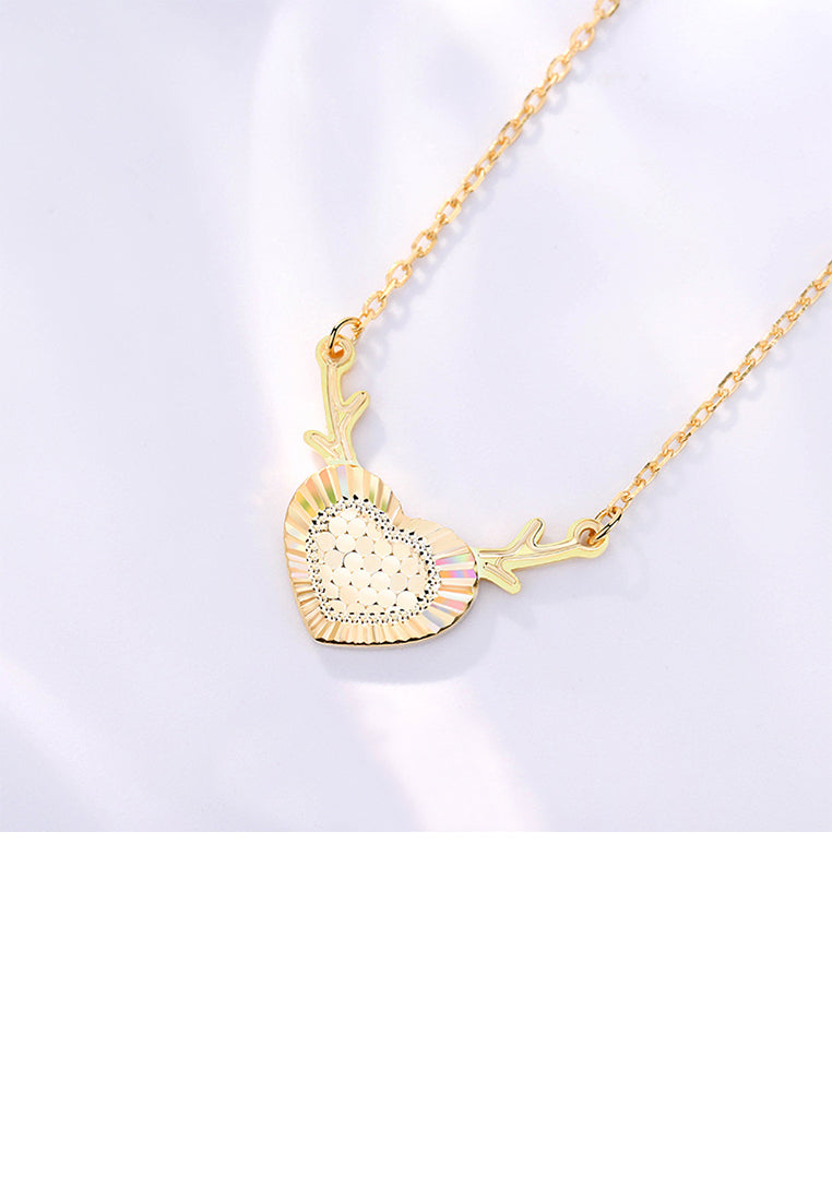 925 Sterling Silver Plated Gold Simple and Fashion Deer Heart-shaped Pendant with Necklace