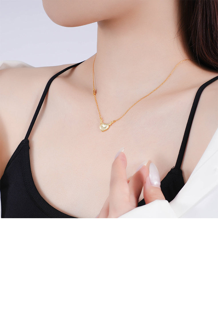 925 Sterling Silver Plated Gold Simple and Fashion Deer Heart-shaped Pendant with Necklace