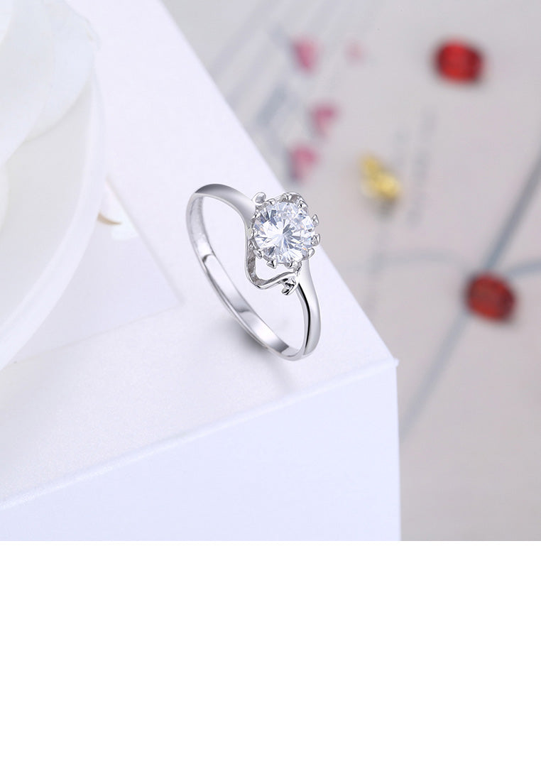 925 Sterling Silver Fashion Romantic Round Cubic Zirconia Adjustable Ring - Luxurious Look