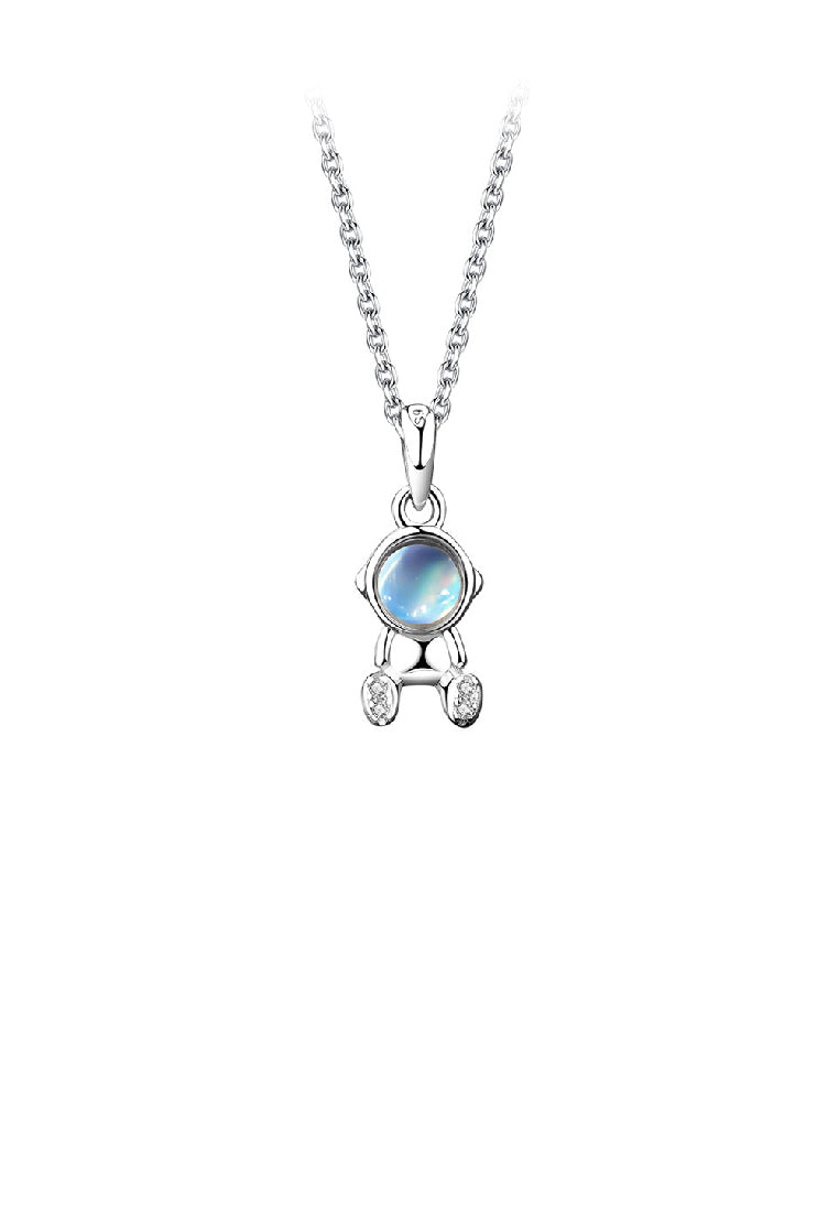 925 Sterling Silver Fashion Creative Astronaut Moonstone Pendant with Necklace