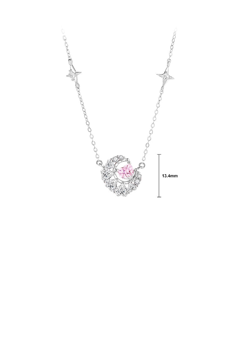 925 Sterling Silver Fashion Brilliant Moon Pendant with Cubic Zirconia and Necklace - Luxurious Look