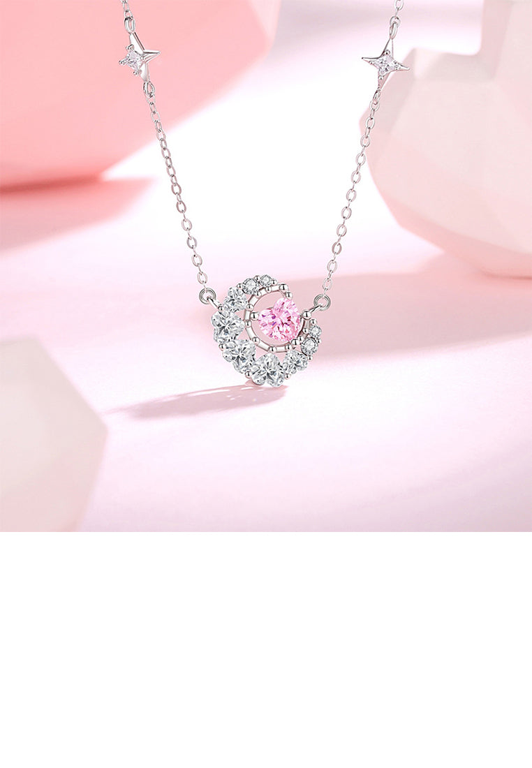 925 Sterling Silver Fashion Brilliant Moon Pendant with Cubic Zirconia and Necklace - Luxurious Look