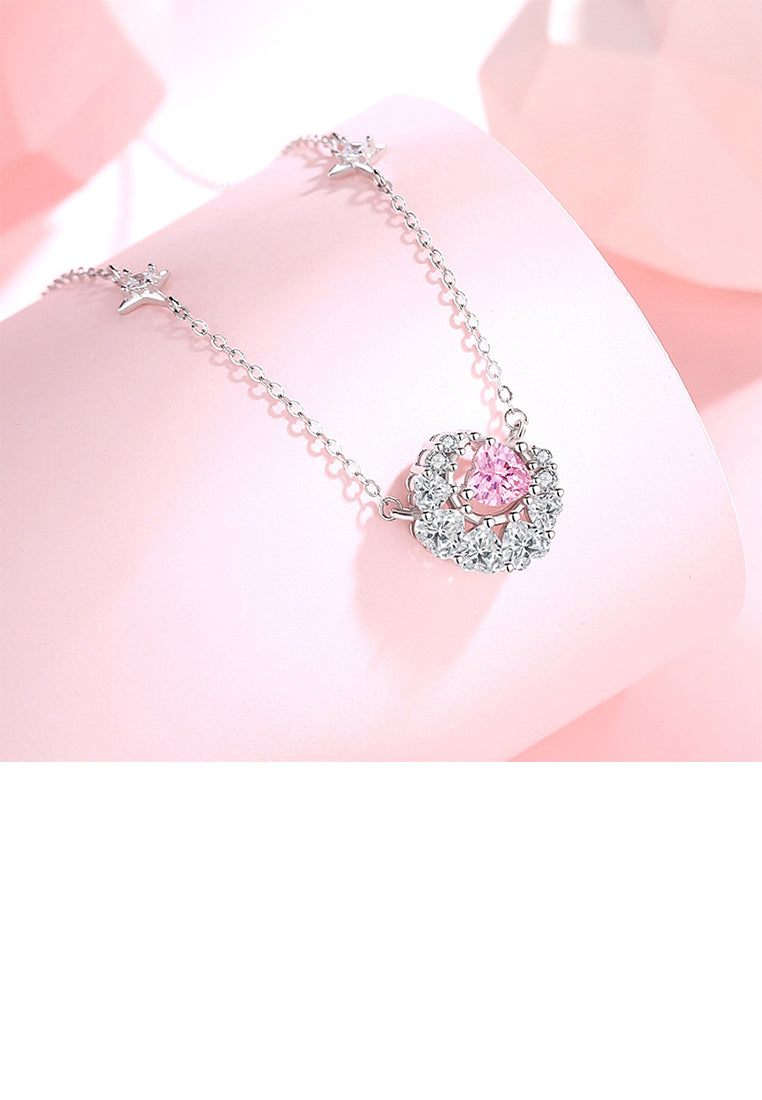 925 Sterling Silver Fashion Brilliant Moon Pendant with Cubic Zirconia and Necklace - Luxurious Look