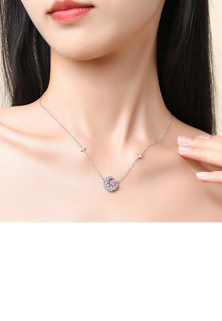 925 Sterling Silver Fashion Brilliant Moon Pendant with Cubic Zirconia and Necklace - Luxurious Look