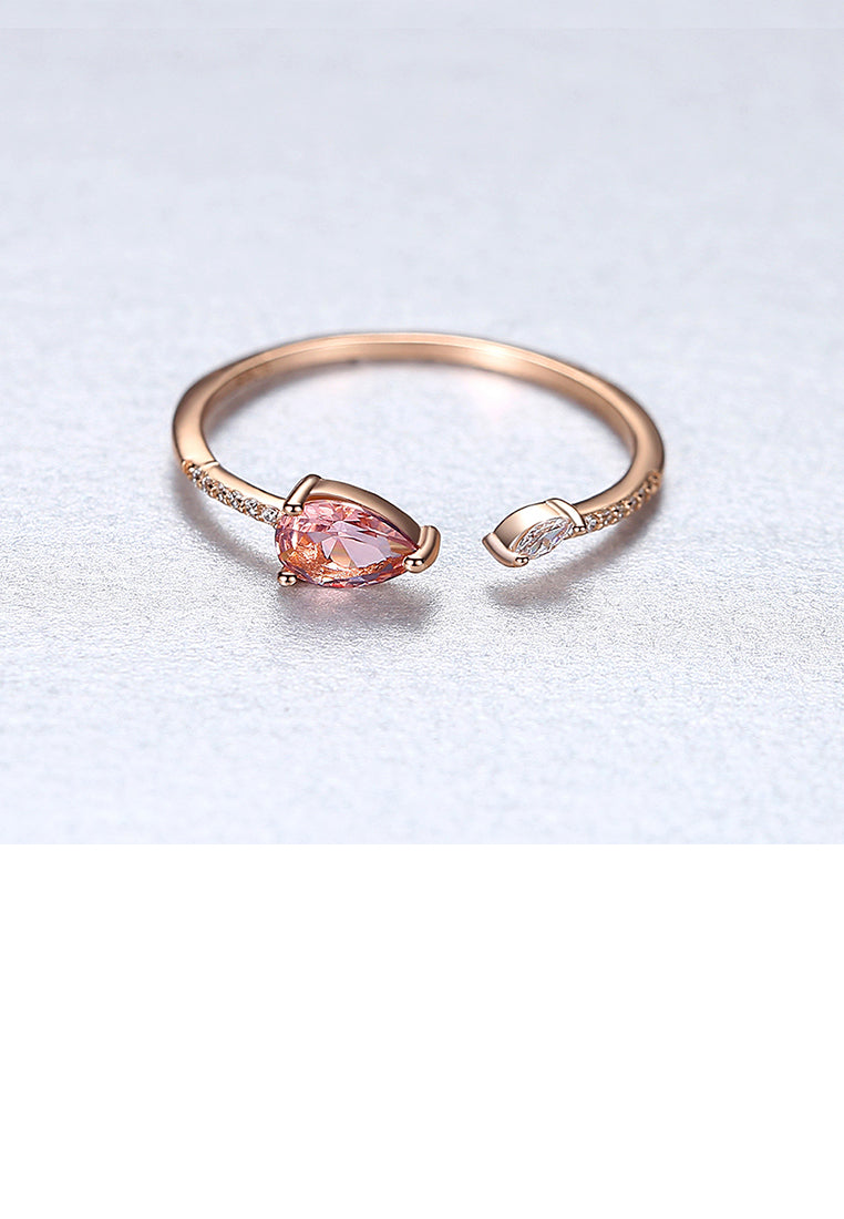 925 Sterling Silver Plated Rose Gold Simple and Fashion Geometric Adjustable Open Ring with Red Cubic Zirconia - Luxurious Look - Vibrant Color