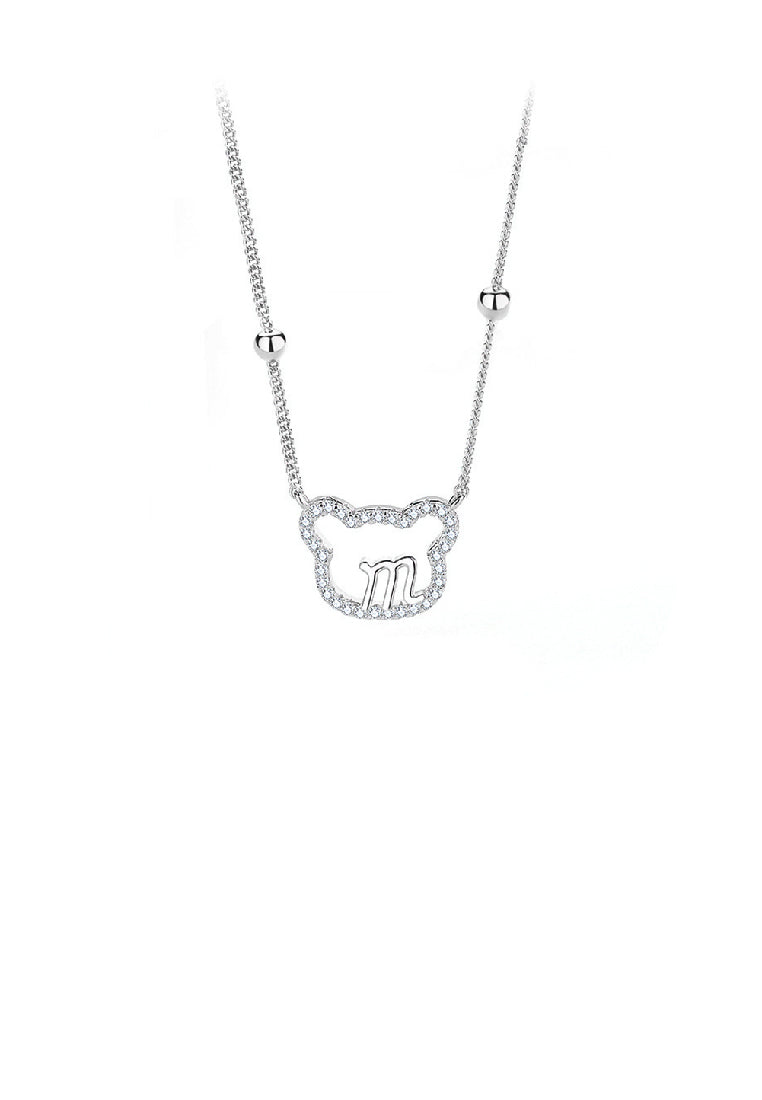 925 Sterling Silver Simple Cute Alphabet M Bear Pendant with Cubic Zirconia and Necklace - Luxurious Look