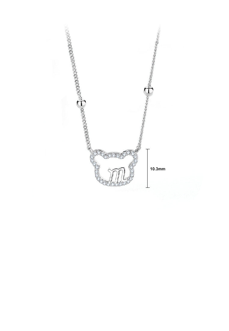 925 Sterling Silver Simple Cute Alphabet M Bear Pendant with Cubic Zirconia and Necklace - Luxurious Look