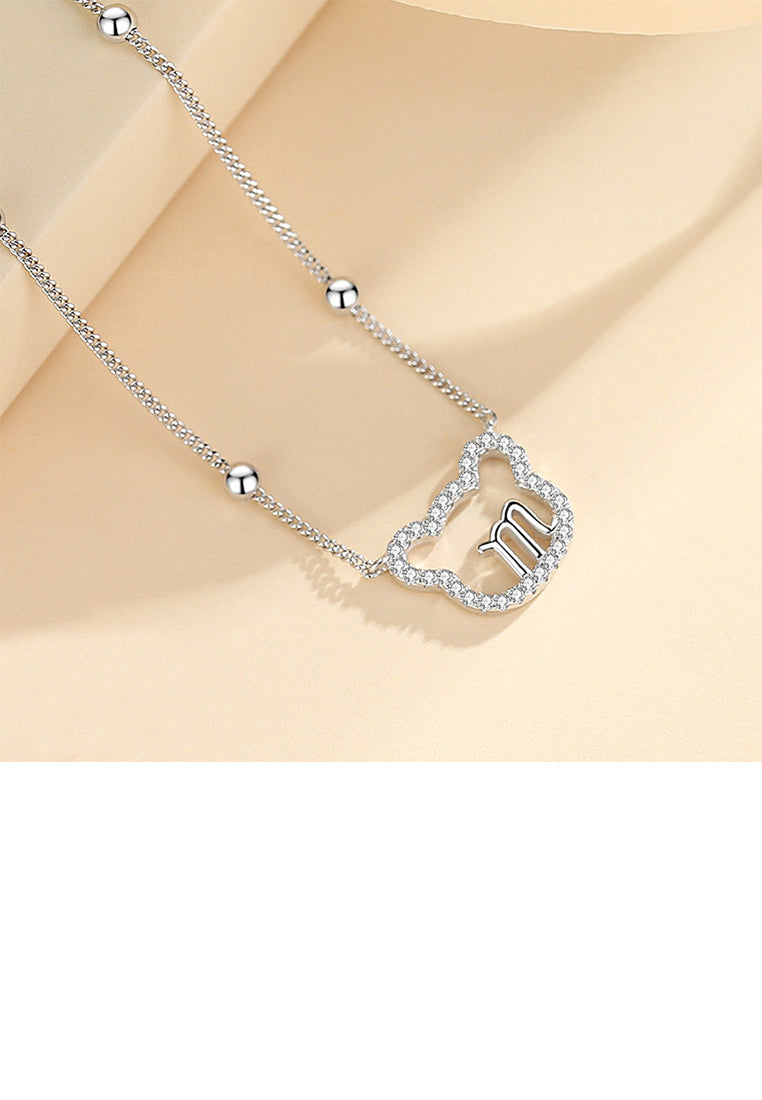925 Sterling Silver Simple Cute Alphabet M Bear Pendant with Cubic Zirconia and Necklace - Luxurious Look