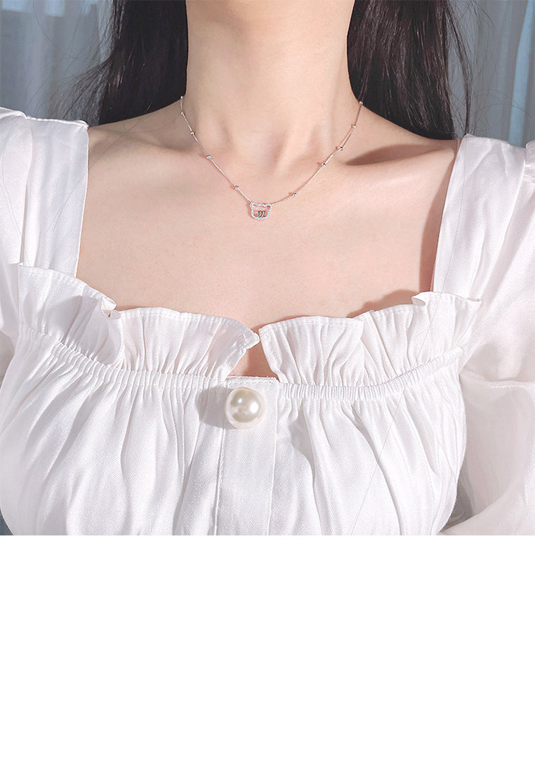 925 Sterling Silver Simple Cute Alphabet M Bear Pendant with Cubic Zirconia and Necklace - Luxurious Look