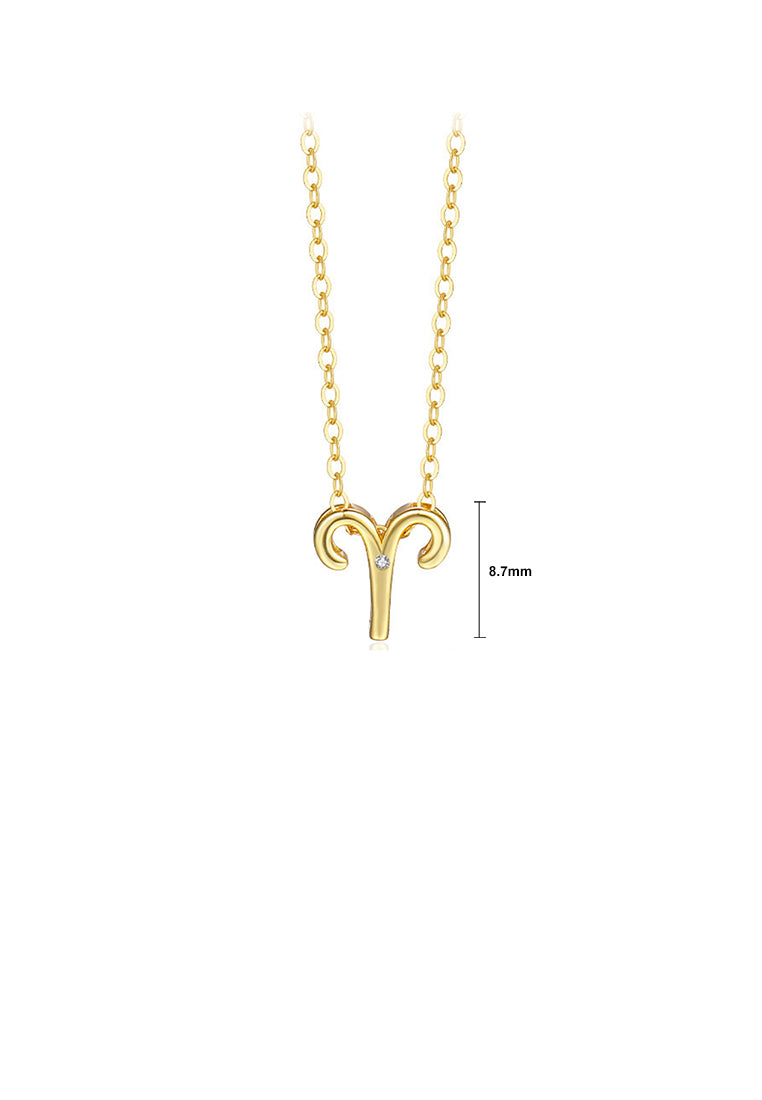 925 Sterling Silver Plated Gold Simple Twelve Constellations Taurus Pendant with Cubic Zirconia and Necklace - Luxurious Look