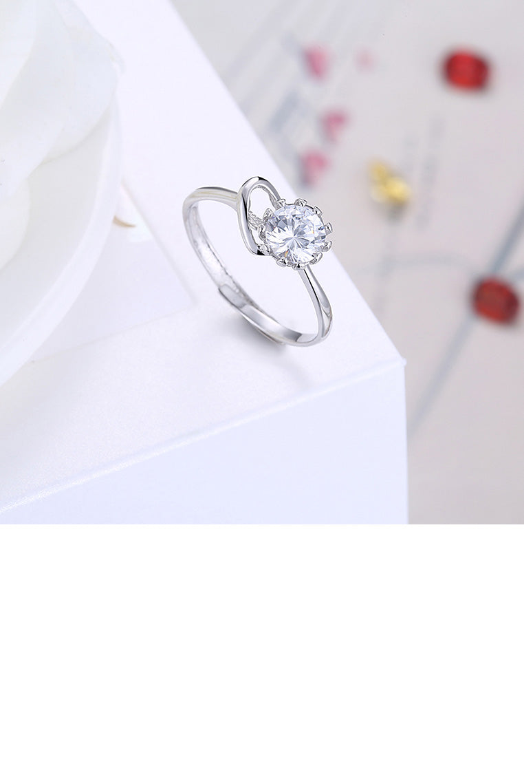 925 Sterling Silver Fashion Simple Heart Adjustable Ring with Cubic Zircon