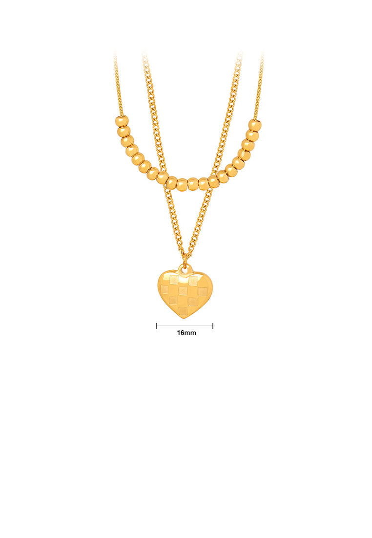 Fashion and Simple Plated Gold 316L Stainless Steel Heart-shaped Pendant with Beaded Double-layer Necklace