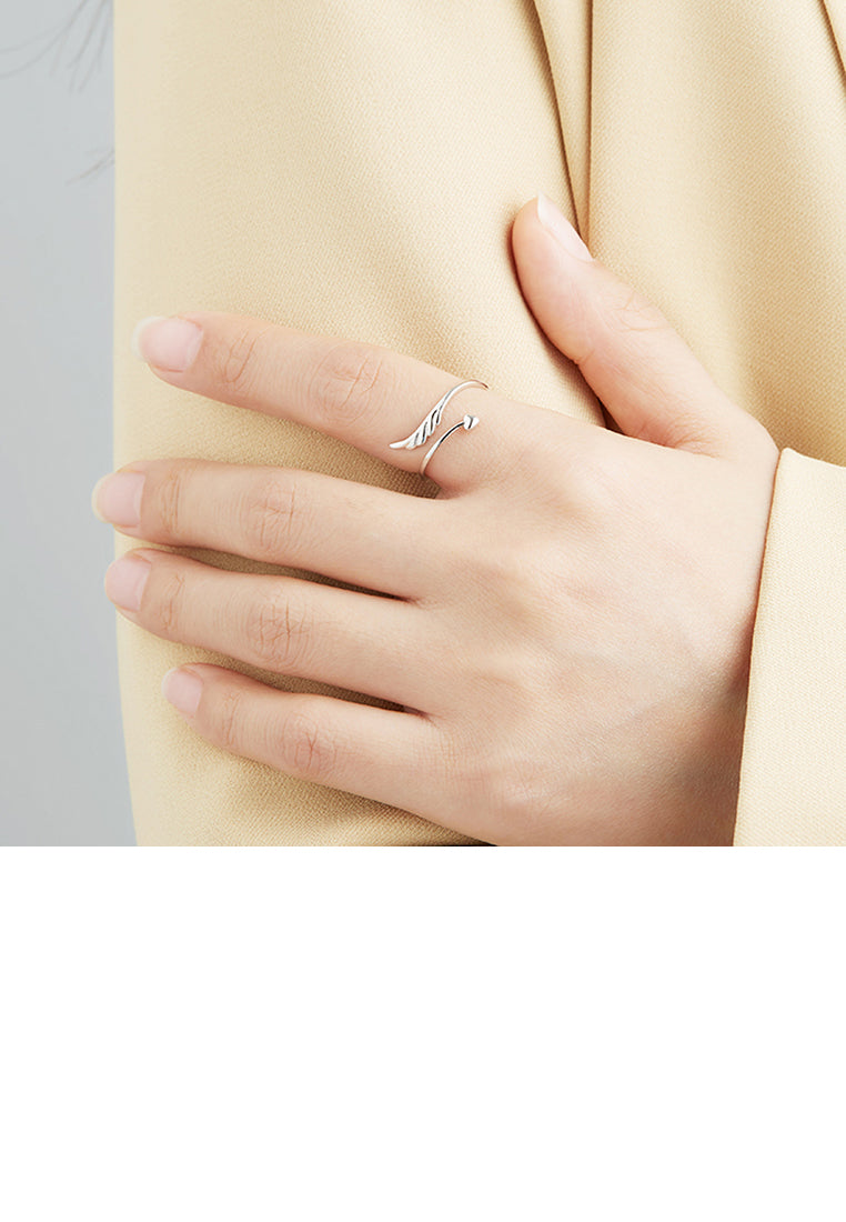 925 Sterling Silver Fashion Simple Angel Wing Adjustable Open Ring