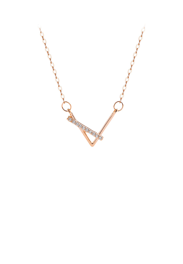 925 Sterling Silver Plated Rose Gold Simple Personalized English Alphabet V Pendant with Cubic Zirconia and Necklace - Luxurious Look
