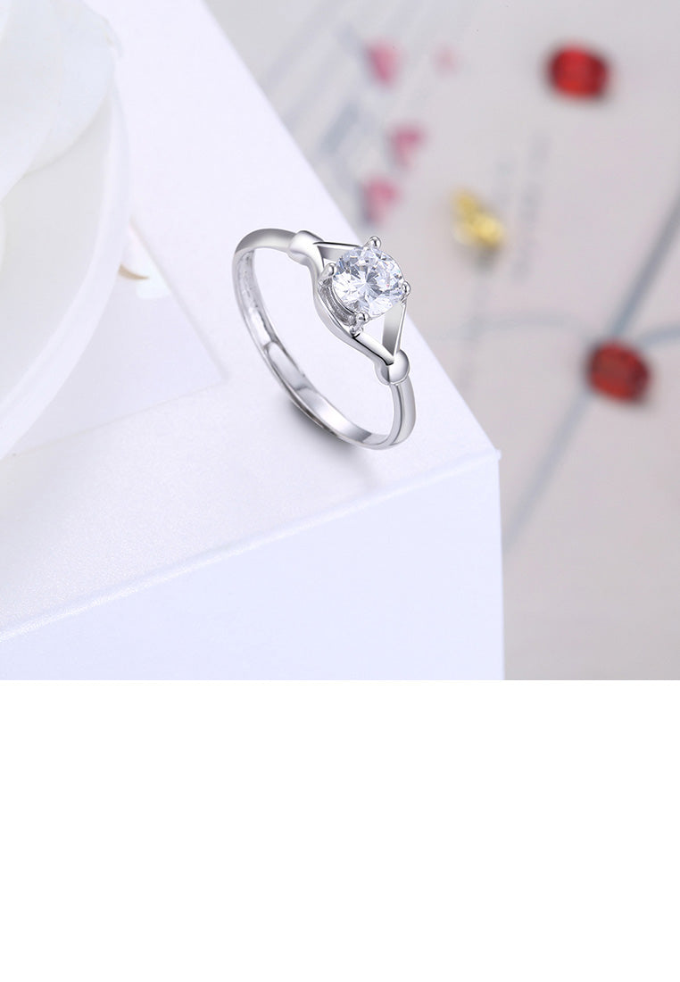 925 Sterling Silver Fashion Simple Hollow Geometric Adjustable Ring with Cubic Zircon