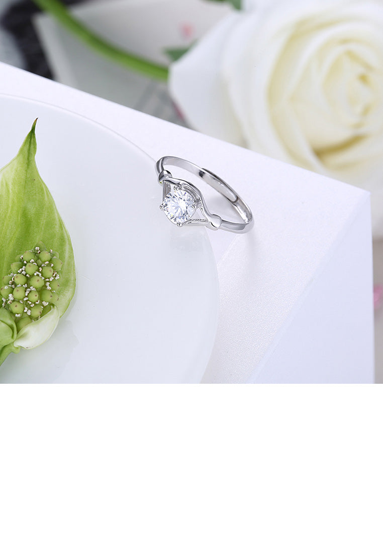 925 Sterling Silver Fashion Simple Hollow Geometric Adjustable Ring with Cubic Zircon